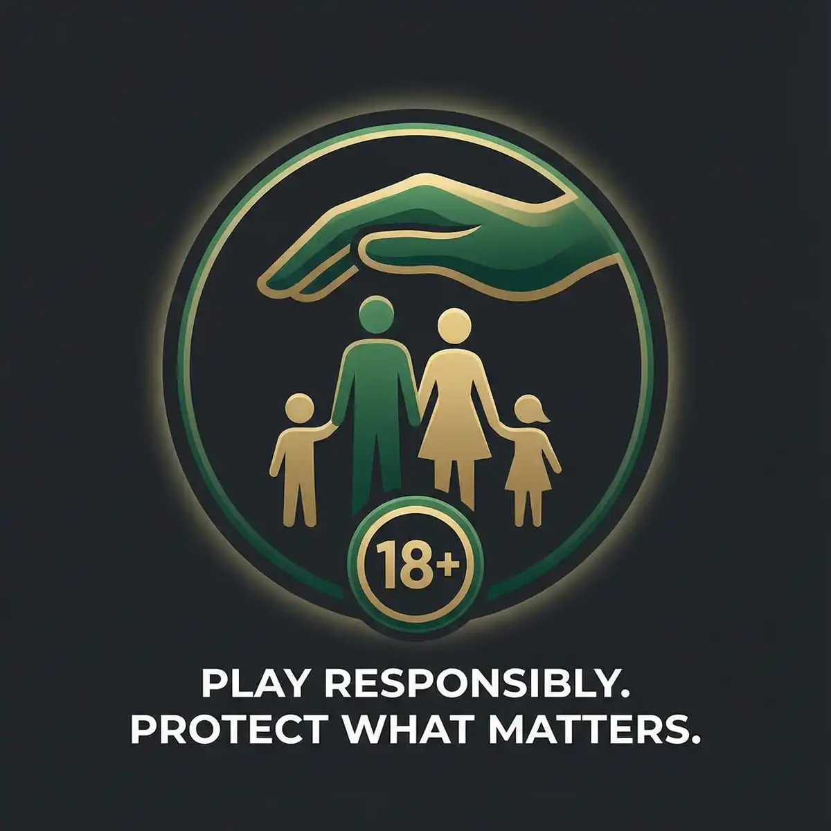 Símbolo de juego responsable con mano protectora y familia
